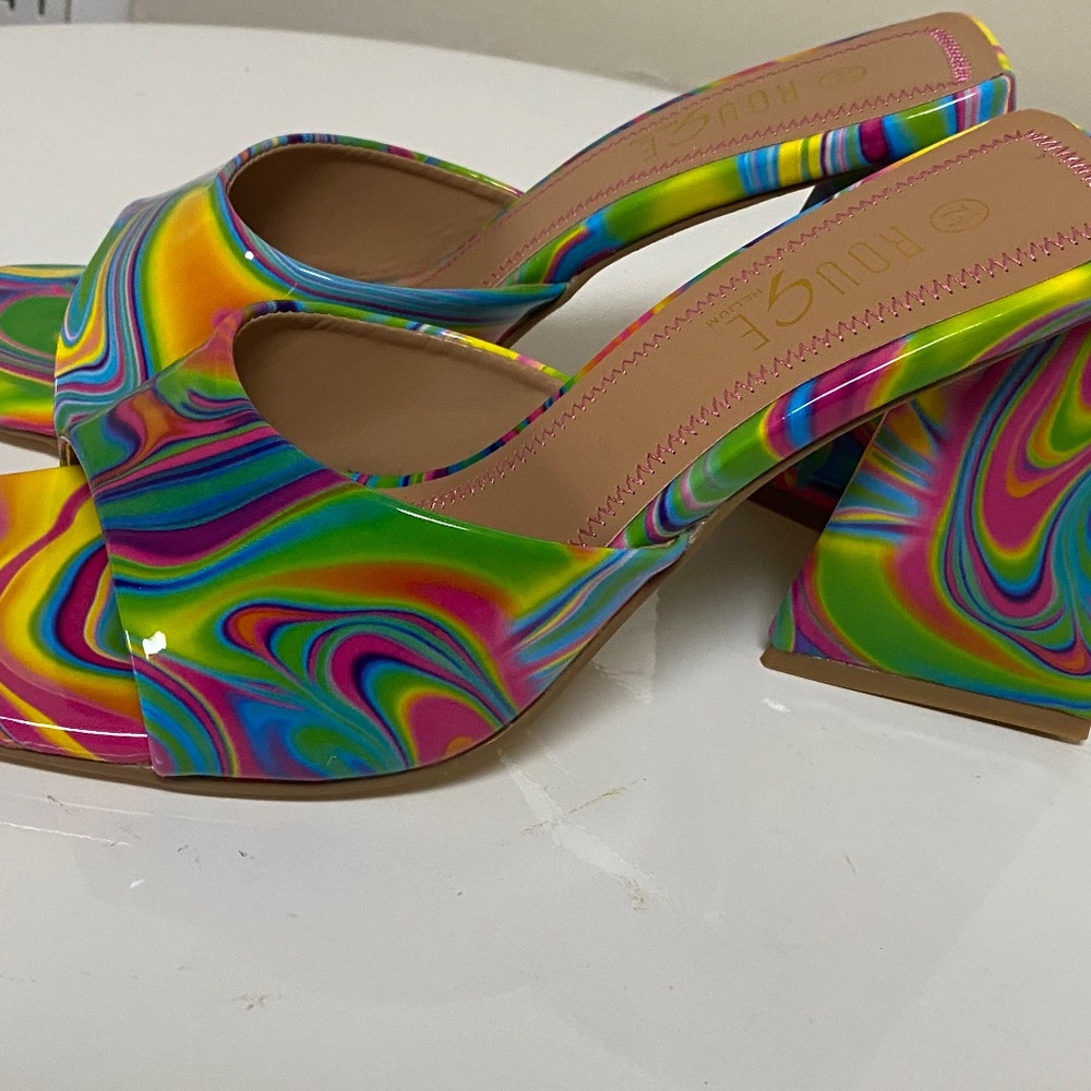 Brand New Square Toe Square  Heel Sandals Slides